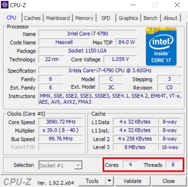 CPUID CPU-Zを使うことで簡単に自分が今使っているCPUのコア数とスレッド数を確認することができます。