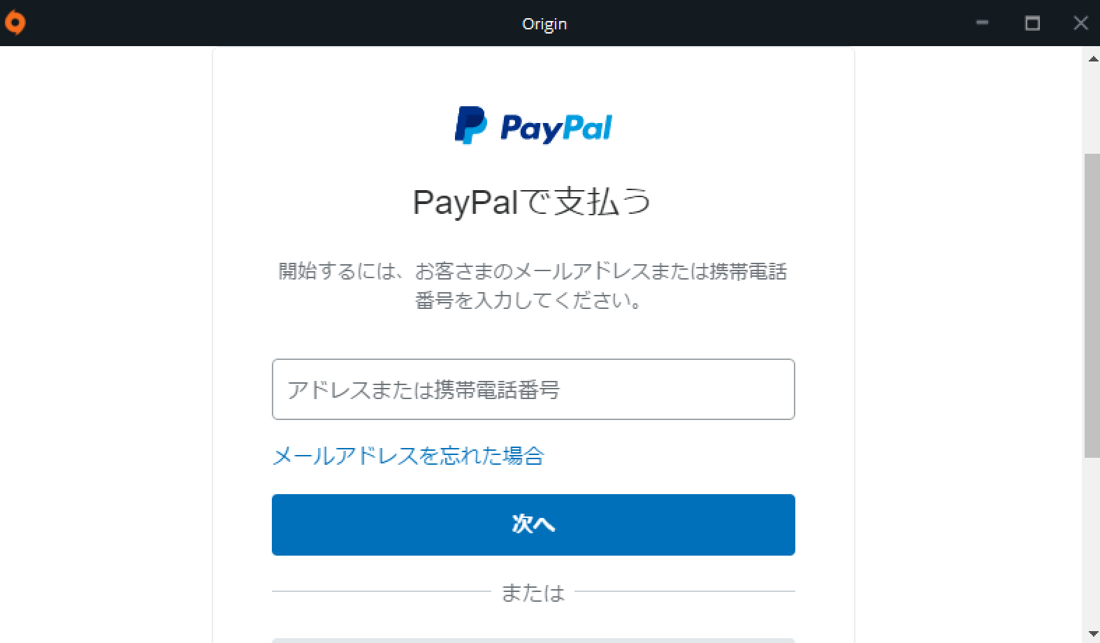 PayPalの支払い画面が表示されますので、指示に従って必要事項を入力していきます。