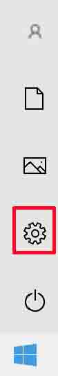 タスクバーの中にあるWindowsの「スタートボタン」をクリックして、それの表示される中にある歯車アイコンの「設定」をクリックします。