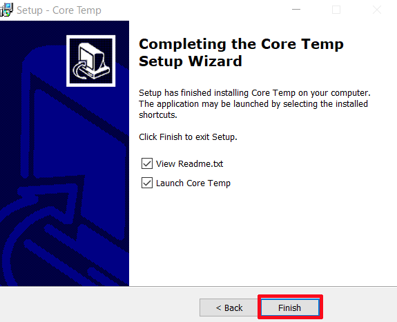 最後にこのような画面が表示されていれば「Core Temp」のインストールは完了となりますので、「Finish」をクリックします。